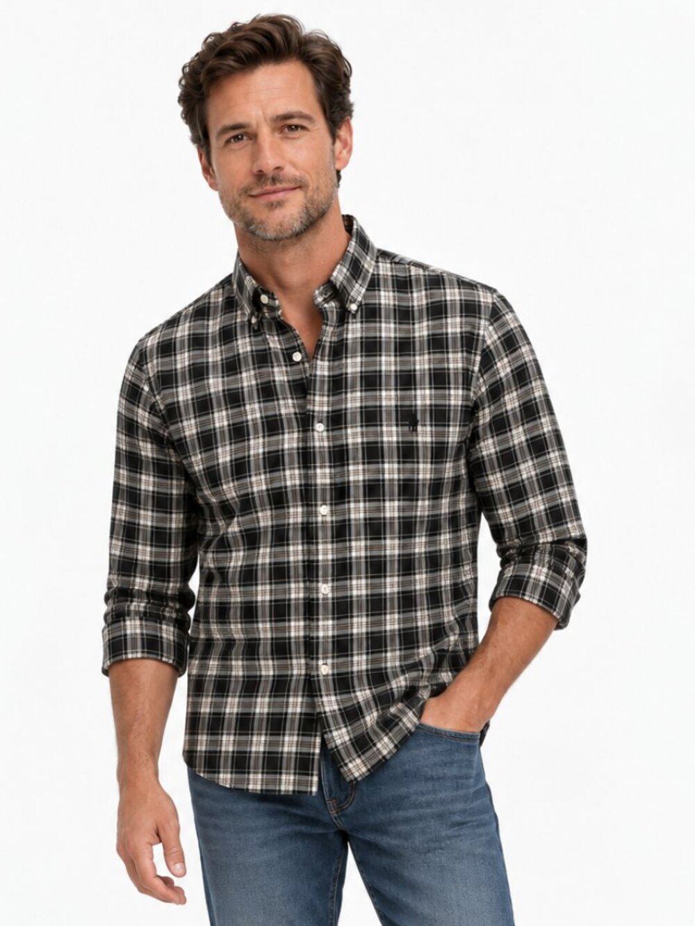 Polo Ralph Lauren Classic Black White Plaid Button Down Shirt Black Pony Size S